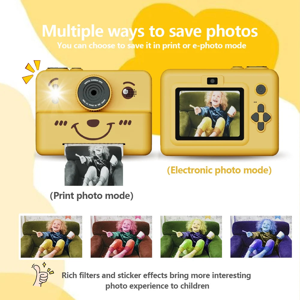 kids instant camera with 3 rolls thermal paper photo&video&games 1080p HD screen 1500mAh lithium battery  gift for boys&girls Good Vibrations Adult Super Store