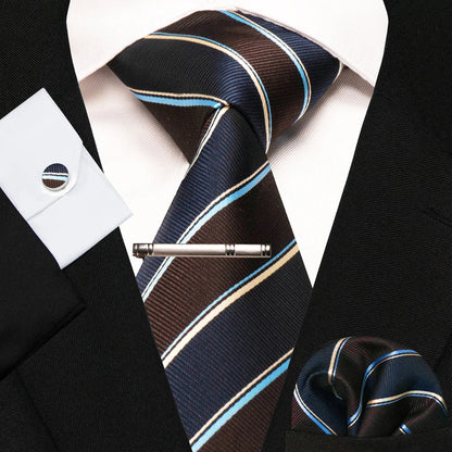 8cm Silk Mens Ties Green Black Ties plaid stripe NeckTie Pocket Square Cufflinks Tie clips Set Men's Wedding business Party Tie Good Vibrations