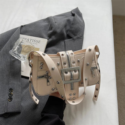 Shoulder Bag for Women Punk Style Purse PU Leather Rock Fashion Handbags with Rivet Small Trendy Armpit Purse Bolso Mujer сумка Good Vibrations