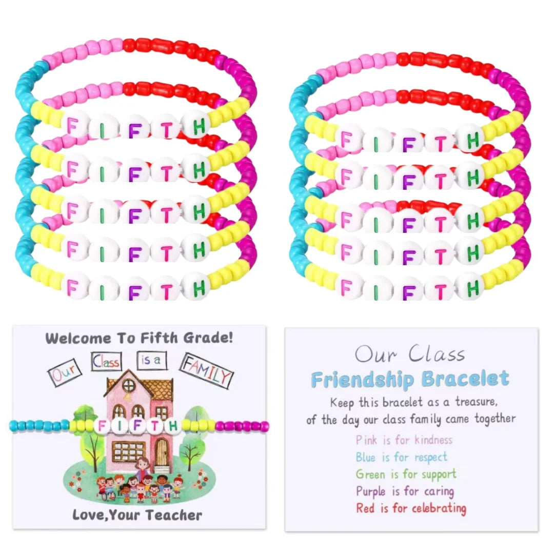 10 Sets Back to School Gifts for StudentInclude Our Class Is a Family Greeting Card andFirst Day of School Bracelet Good Vibrations