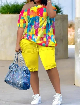 Short Sleeve T-shirts and Shorts Two Piece Sets Streetwear Printing Half Pants Suits for Female 2024 Spring and Summer New Good Vibrations