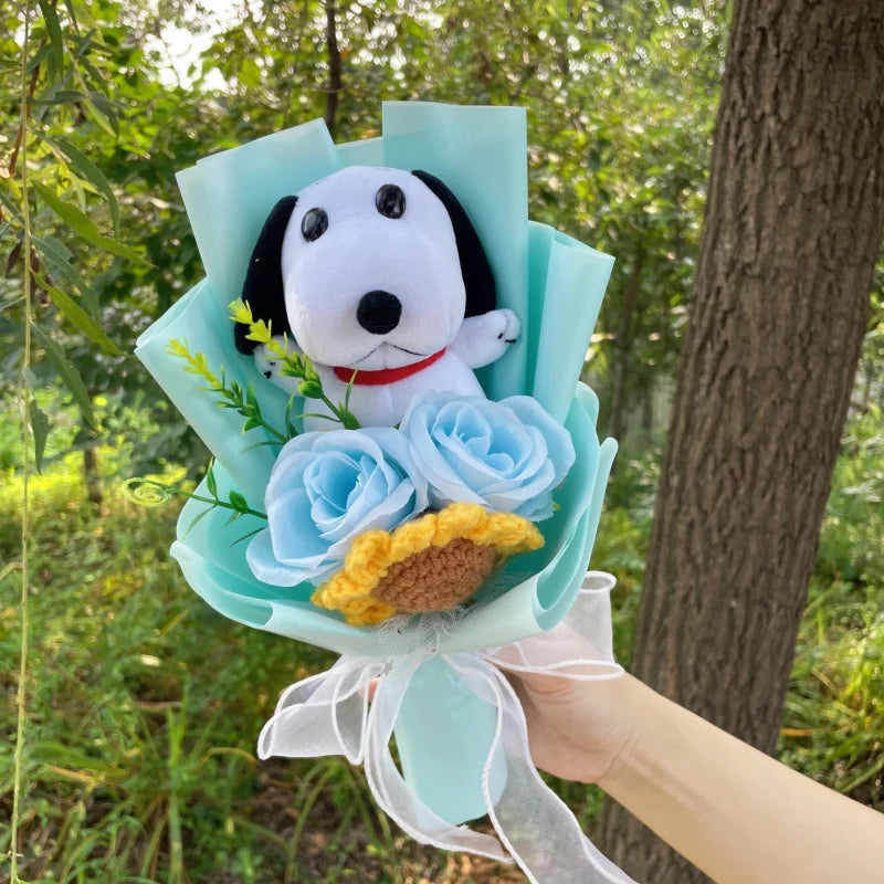 Catoon Stich Winnie the Pooh Plush Doll Toy With Flowers Creative Handmade Bouquet Valentine Christmas Graduation Gift Good Vibrations