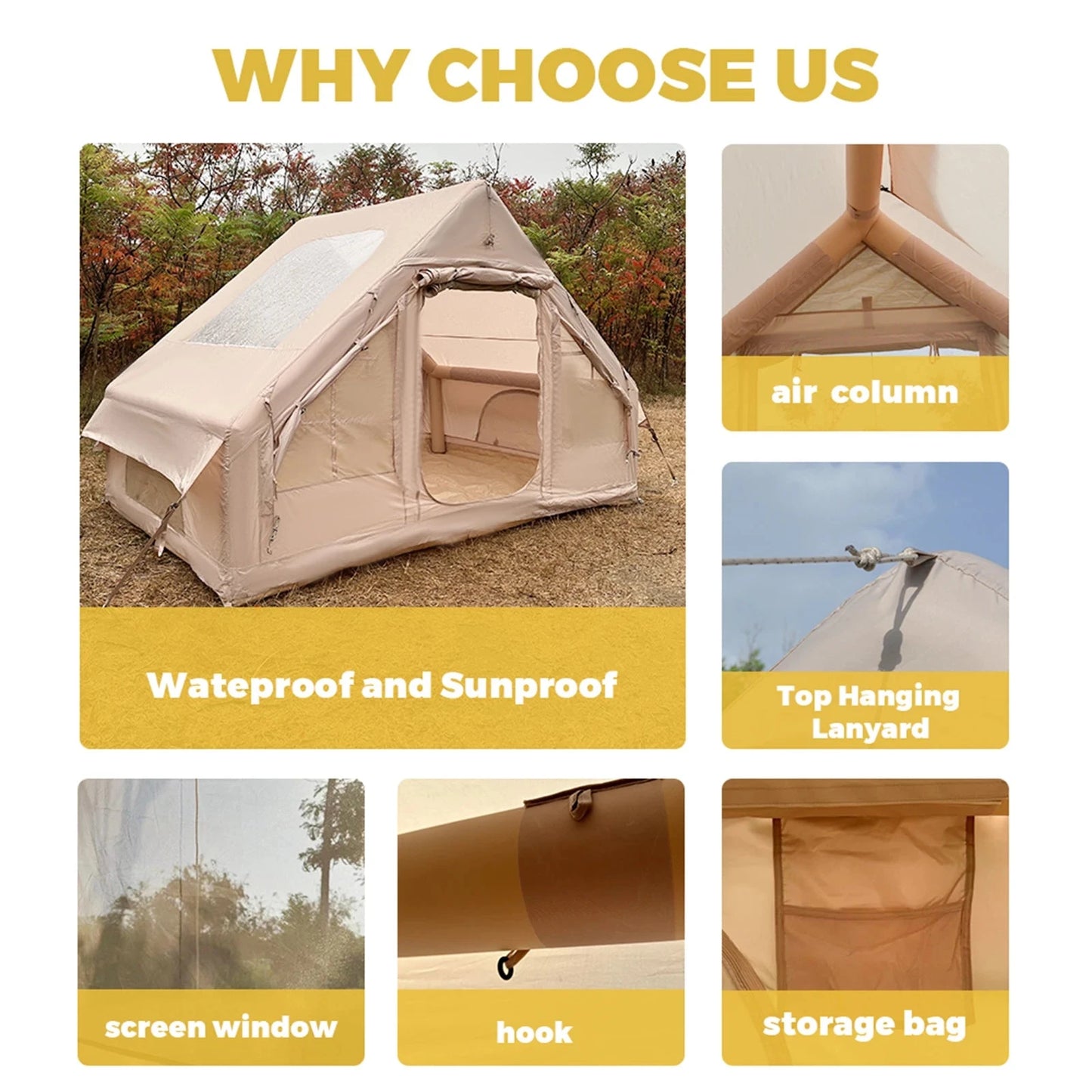 Triangle Inflatable Tent Easy Setup 4 Season 2 Persons Waterproof Windproof Outdoor Tent portable house hiking fishing Good Vibrations