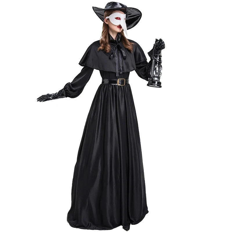 Carnival Halloween Couples Plague Doctor Costume Middle Ages War Nurse Bird Beak Playsuit Cosplay Fancy Party Dress Good Vibrations