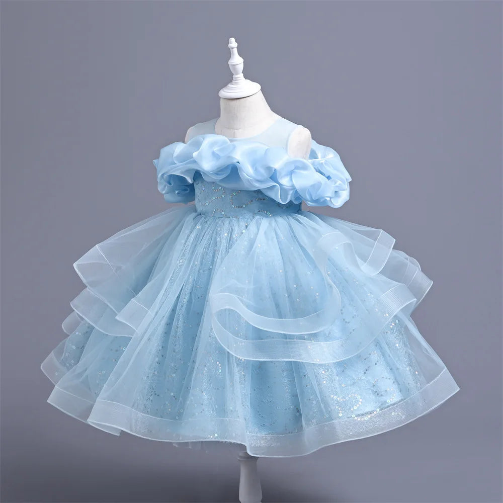 New Girl's Wedding Evening Dress Petal Sequin Mesh Sleeveless Dress Birthday Party School Graduation Party Dress Good Vibrations