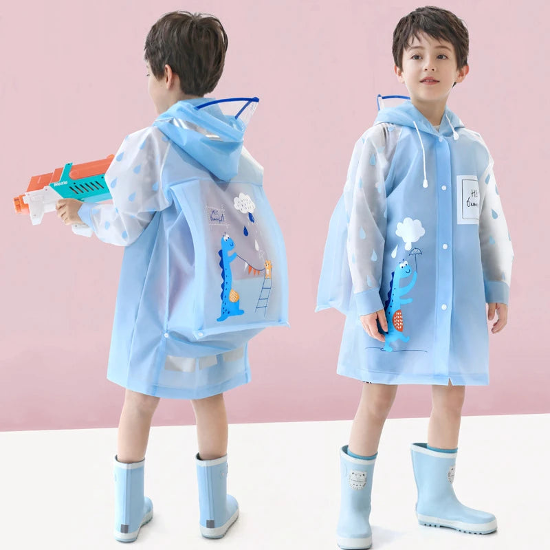 Cute Kids Raincoat Wateproof Children Dinosaur Unicorn Rain Poncho Rain Coat Jacket With Backpack Position Student RainWear Good Vibrations