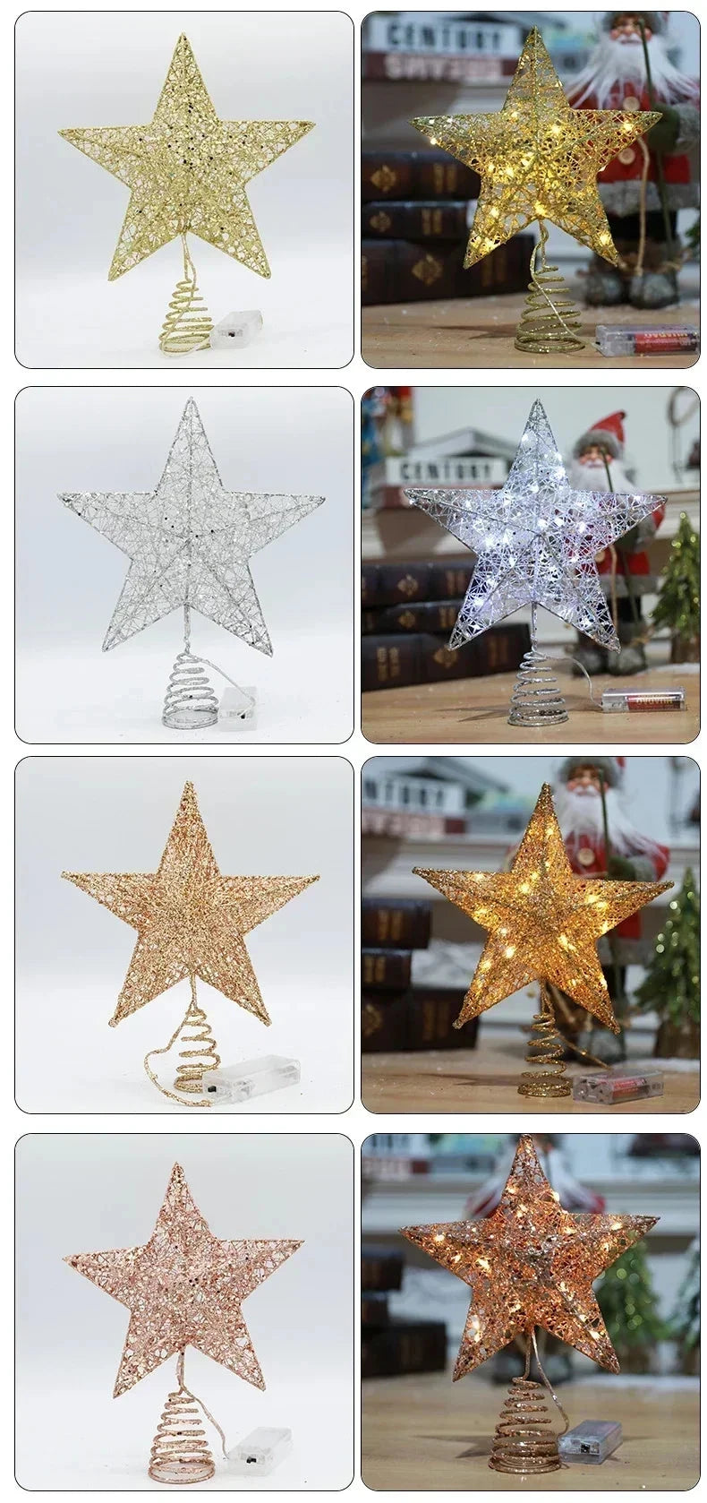 Christmas Tree Topper Star with LED Lights 20cm/25cm Festive Shining Decoration for Xmas Tree Home Holiday Decor Good Vibrations