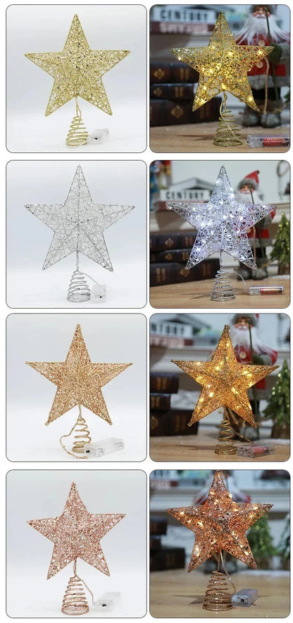 Christmas Tree Topper Star with LED Lights 20cm/25cm Festive Shining Decoration for Xmas Tree Home Holiday Decor Good Vibrations