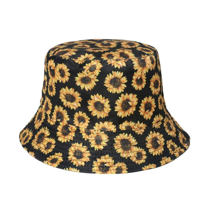 Fashion Women Sunflower Print Cotton Bucket Hats Spring Summer Girl Lady Outdoor Panama Fisherman Cap Hat For Women DropShipping Good Vibrations