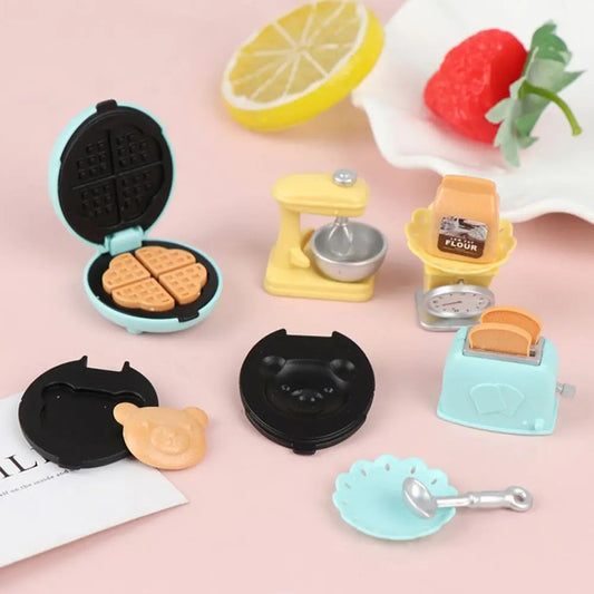1/12 Dollhouse DIY Bear Biscuits Miniature Furniture Toaster Oven Mixer Electronic Scale Model Set Kitchen Toy For Girl Gift Good Vibrations