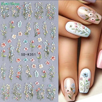 ★★★Colorful 5D Flower Embossed Nail Stickers Fresh Floral Designs Five-Petal Flower Self-Adhesive DIY Nail Art Decals Good Vibrations