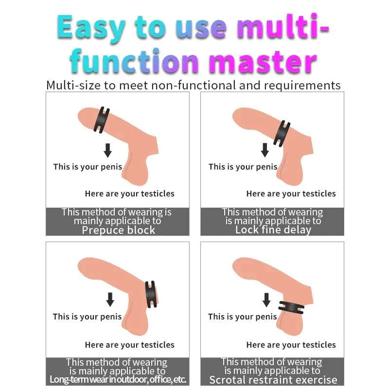 Easy-to-use multi-function master semen lock ring for male masturbation and sex play.
