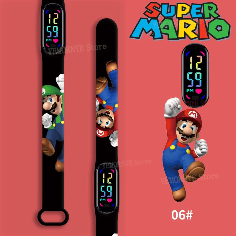 Mario Bros Children's Watches Action Figures Luigi Princess Peach Yoshi Bowser kids Sport Wristband Waterproof Digital Watch Toy Good Vibrations