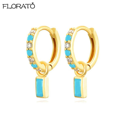925 Sterling Silver Needle Summer Blue Earrings Trend 18K Gold Hoop Earrings for Women Fashion Puncture Jewelry Ear Accessories Good Vibrations