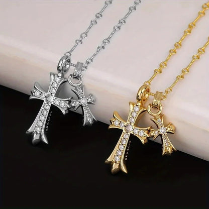 1pc Luxury Geometric Elegant Cross Necklace For Women Men Wedding Engagement Party Jewelry Accessories Good Vibrations