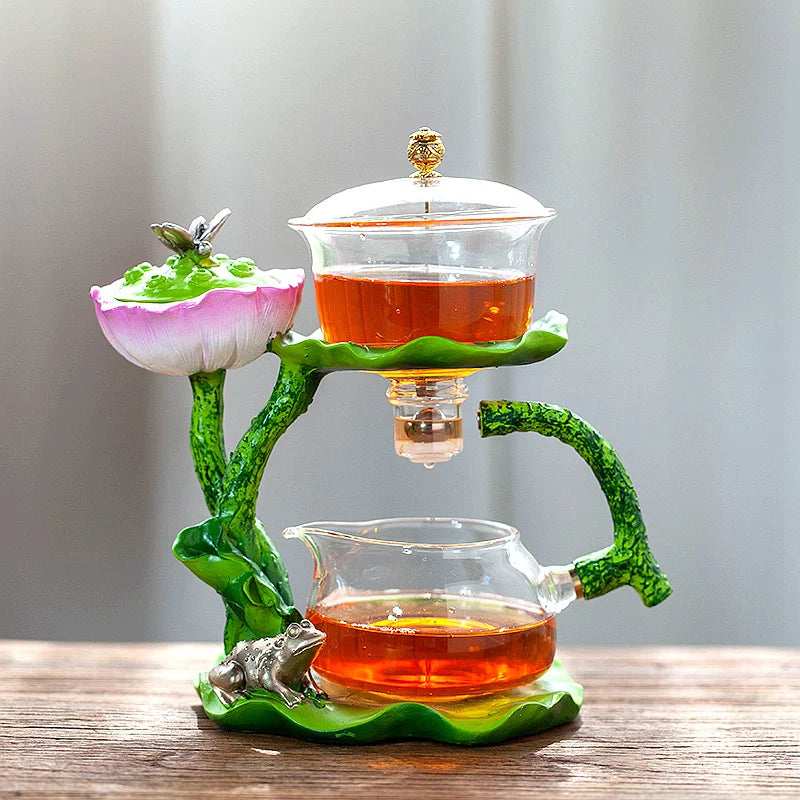 Automatic Tea Set with Heat-Resistant Glass Teapot and Lazy Magnetic Tea Infuser for Home and Office Good Vibrations