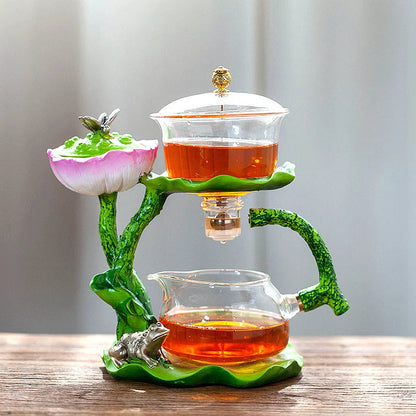Automatic Tea Set with Heat-Resistant Glass Teapot and Lazy Magnetic Tea Infuser for Home and Office Good Vibrations