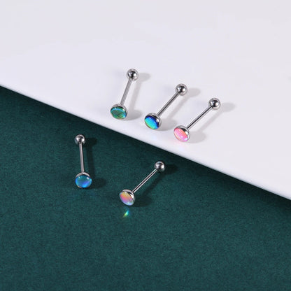 ZS 1Piece 14G Oil Luminescence Tongue Piercing Rings Stainless Steel Tongue Stud Skull Star Studs Earrings BCR Piercings Jewelry Good Vibrations Adult Super Store