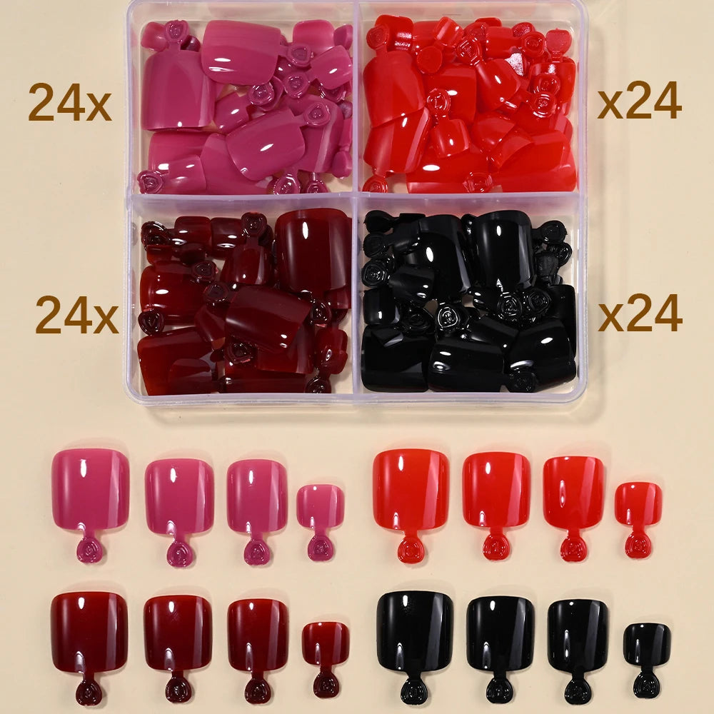 96Pcs/Box French Fake Toenails Butterfly/Flower Design Short Square  Press On Toenail Glossy Full Cover False Toe Nail Extension Good Vibrations