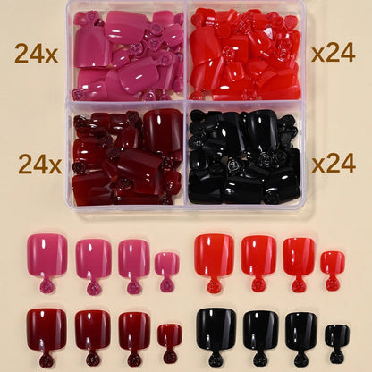 96Pcs/Box French Fake Toenails Butterfly/Flower Design Short Square  Press On Toenail Glossy Full Cover False Toe Nail Extension Good Vibrations