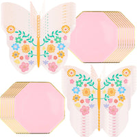 8/40pcs Butterfly Shaped Paper Plates and Square Dessert Plates Decorative Tableware Wedding Girl Birthday Party Decor Supplies Good Vibrations