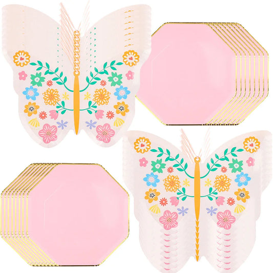 8/40pcs Butterfly Shaped Paper Plates and Square Dessert Plates Decorative Tableware Wedding Girl Birthday Party Decor Supplies Good Vibrations