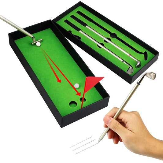 Golf Pen Set Mini Desktop Golf Ball Pen Gift Includes Putting Green 3 Clubs Pen Balls and Flag Desk Games Golf Accessories Good Vibrations