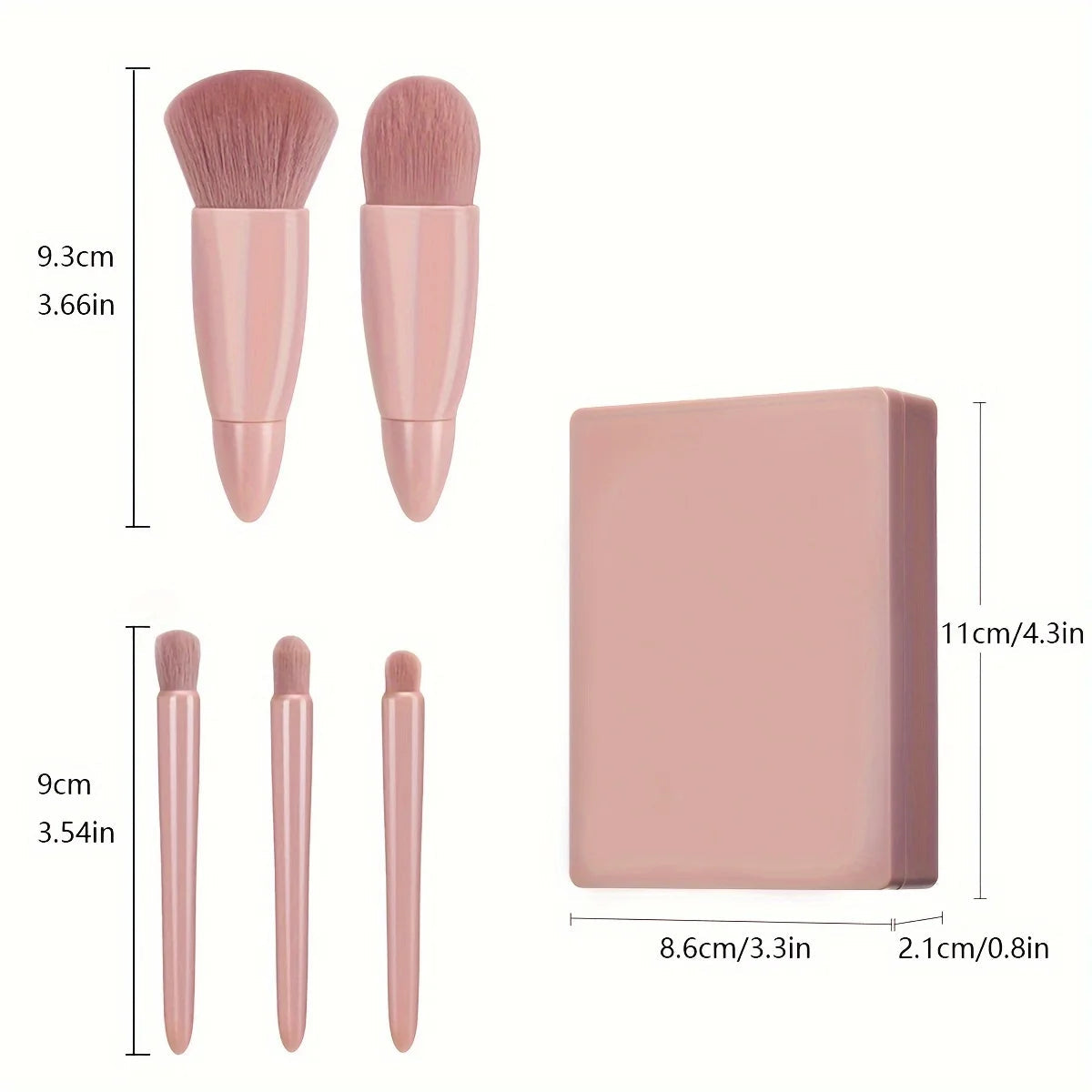 5-Piece Mini Makeup Brush Set With Mirror, Soft Bristles, Precise Makeup, Easy To Create A Perfect Makeup,Suitable As A Gift Good Vibrations