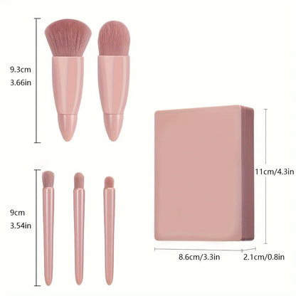5-Piece Mini Makeup Brush Set With Mirror, Soft Bristles, Precise Makeup, Easy To Create A Perfect Makeup,Suitable As A Gift Good Vibrations