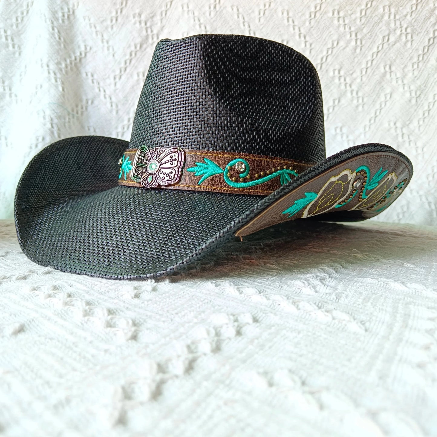 hats straw cowgirl western hat  mexican hat  retro curling hat western cowboy hat outdoor riding hat travel sports hat Good Vibrations
