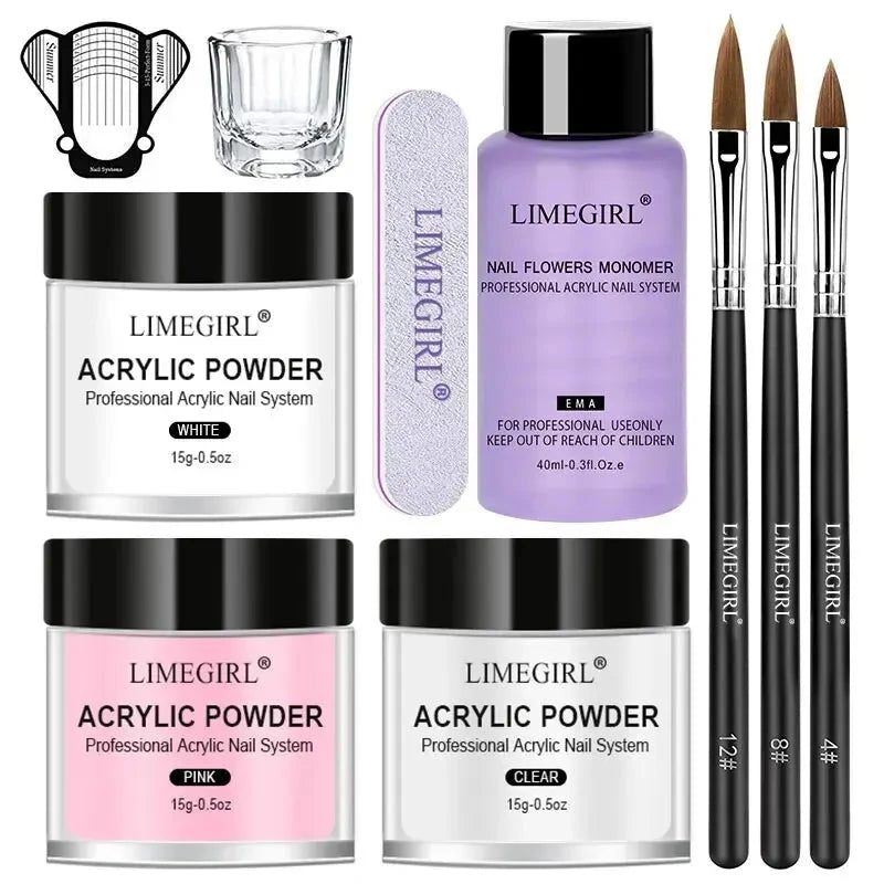 Nail Acrylic Powder and Liquid Monomer Nails Art Decoration For Manicure Set Kit Crystal Nail Glitter 3D Nail Tips Carving Tools Good Vibrations