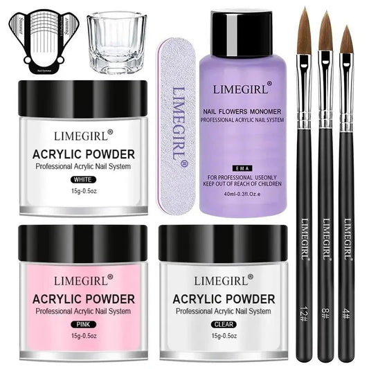 Nail Acrylic Powder and Liquid Monomer Nails Art Decoration For Manicure Set Kit Crystal Nail Glitter 3D Nail Tips Carving Tools Good Vibrations