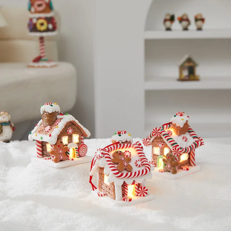 Gingerbread House Tree Topper Light Up Mini Gingerbread House Ornaments Soft Clay Fairy Tale Candy House For Christmas Tree Good Vibrations