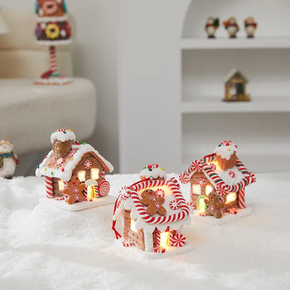 Gingerbread House Tree Topper Light Up Mini Gingerbread House Ornaments Soft Clay Fairy Tale Candy House For Christmas Tree Good Vibrations