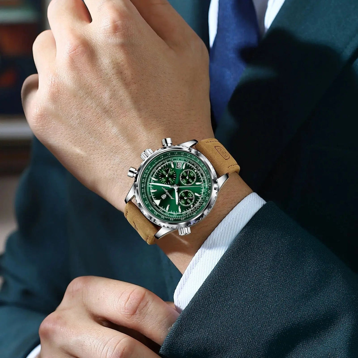 POEDAGAR Luxury Man Watch Quartz Waterproof Luminous Date Chronograph Leather Men Wristwatch Military Sports Men's Watches Reloj Good Vibrations