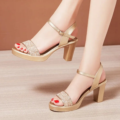 8 10 13cm Small Size 32-43 Bling Silver Wedding Shoes Bride Platform Sandals Summer 2025 Block High Heels Sandals Party Model Good Vibrations