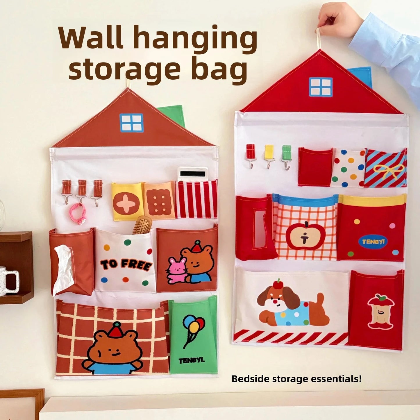 Cute Wall Storage Bags Hanging Pockets Cute Wall Mounted Storage Bag Organizer Kawaii Cartoon Sundries Office Container Pouchs Good Vibrations