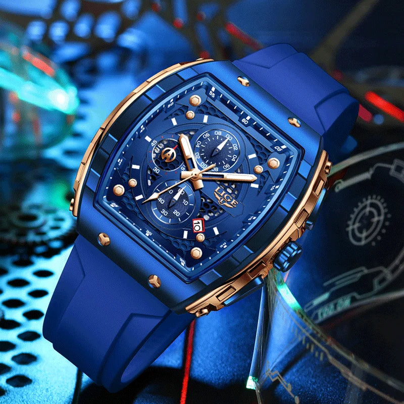 LIGE Top Brand Men's Watches Luxury Square Quartz Wristwatch Waterproof Luminous Chronograph Watch for Men Date Clock Good Vibrations
