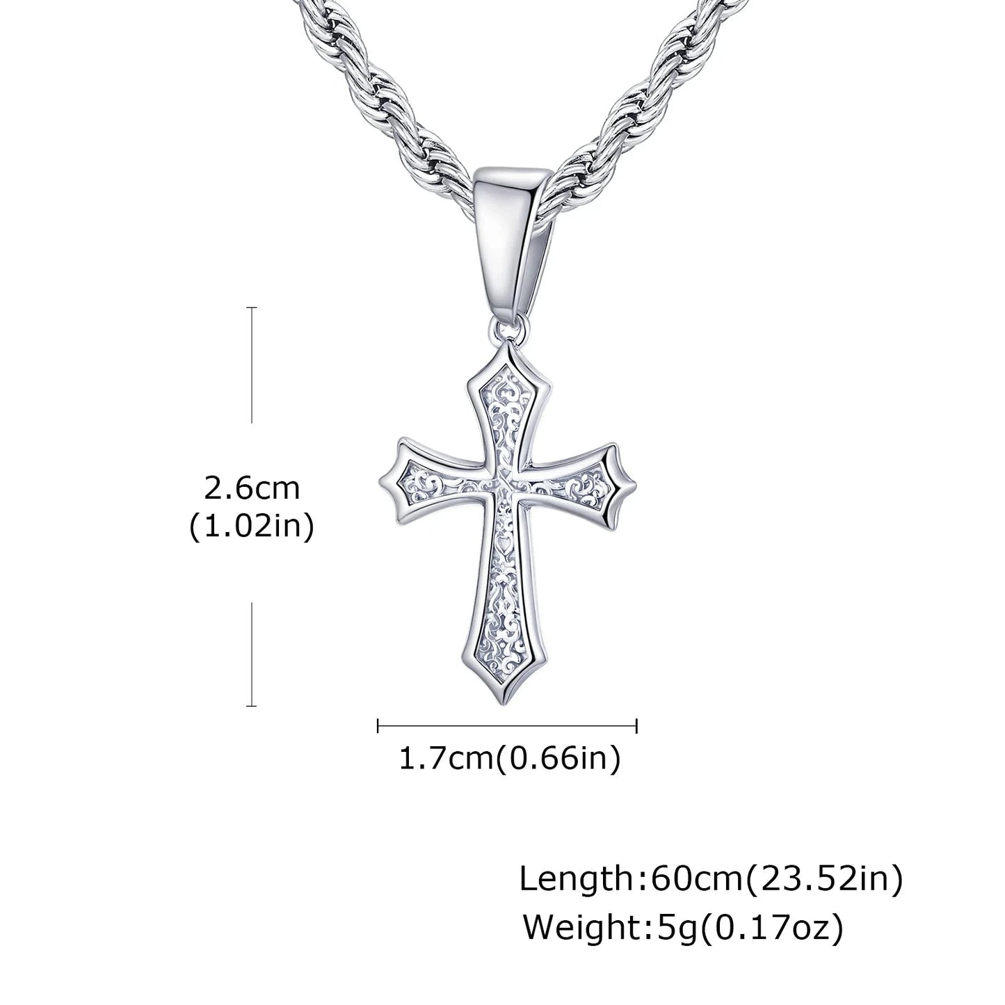 Hip Hop Cross Necklace for Men Women,50/55/60cm Stainless Steel Chic Cross Pendant,Christian Classic Jewelry Gifts Good Vibrations