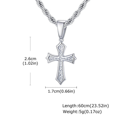 Hip Hop Cross Necklace for Men Women,50/55/60cm Stainless Steel Chic Cross Pendant,Christian Classic Jewelry Gifts Good Vibrations