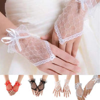 Bride Gloves For 2025 Spring Wedding 1 Pair See Through Lace Fingerless Bowknot Banquet Gloves Short Wedding Gloves Elegant Good Vibrations