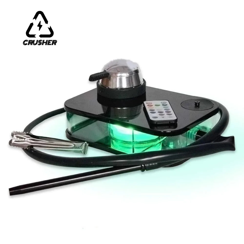 CRUSHER LED smoking pipe hookah set with water filtration, acrylic and silicone materials, featuring colorful LED light and metal charcoal holder.