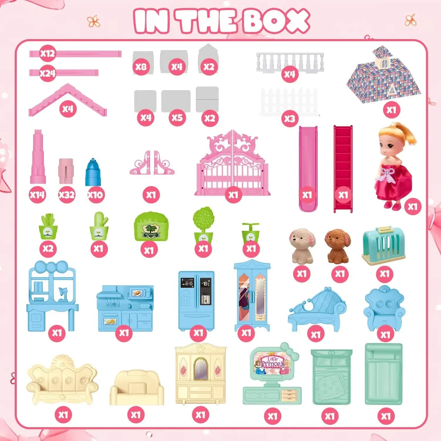 Luminous Doll House Dreamhouse for Girls Princess Playhouse Set with Dolls Furniture Accessories Pretend Play Birthday Gifts Good Vibrations