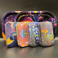 2PC Tinplate Rolling Tray and Case Set - 18x14cm Tobacco Metal Rolling Good Vibrations Adult Super Store