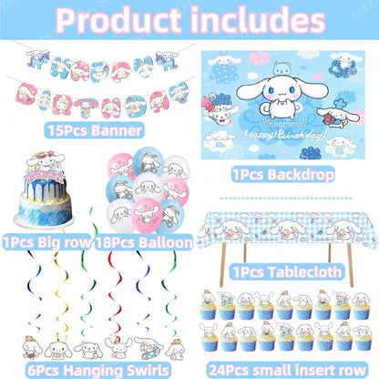 Cinnamoroll Birthday Decorations Include Banner Balloon Balloon Backdrop Cake Cupcake Toppers Tablecloth for Kids Party Supplies Good Vibrations