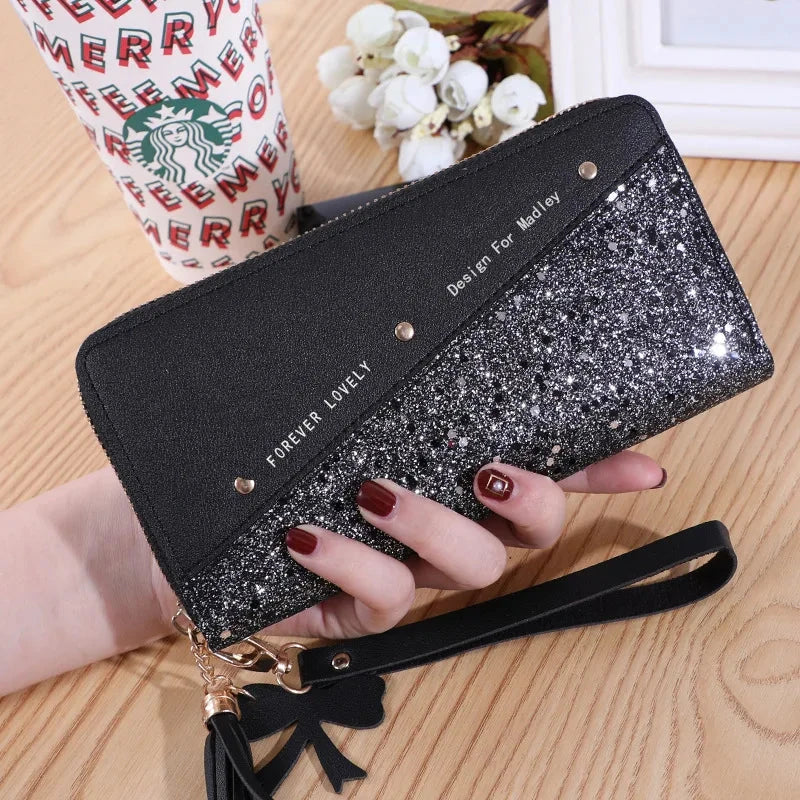 Fashion Women's Pu Leather Long Wallets Sequins Patchwork Glitter Wallet Coin Purse Female Wallets Girls Gifts Wholesale Good Vibrations