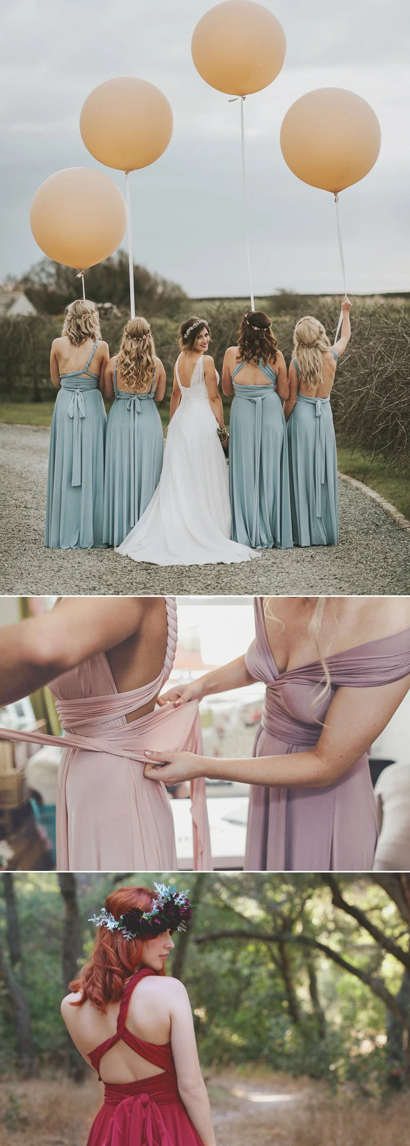 BABYONLINE Sexy Bridesmaid Dress Infinity Style Convertible Halter V neckline Gown Sleeveless Multiway Wrap Changable Guest Gown Good Vibrations