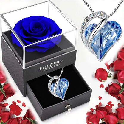 New Hot Selling Valentine's Day Gift Ocean Heart Love Necklace with Eternal Rose Jewelry Box For Girl Mother's Day Gifts Good Vibrations
