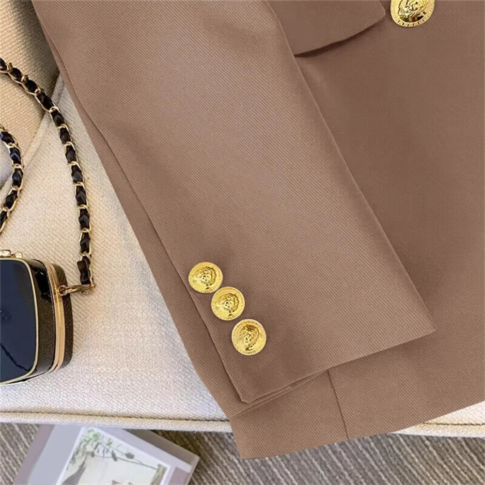 Blazer For Women Elegant Suit Jacket Loose Long Sleeve Jacket Beige Casual Solid Color Blazer Fashion Lapel Neckline Style Good Vibrations