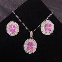 Luxury Bridal Wedding Jewelry Sets Silver Color Pendant Necklaces Earrings Set For Women Yellow/Pink Crystal Jewelry Accessories Good Vibrations Adult Super Store